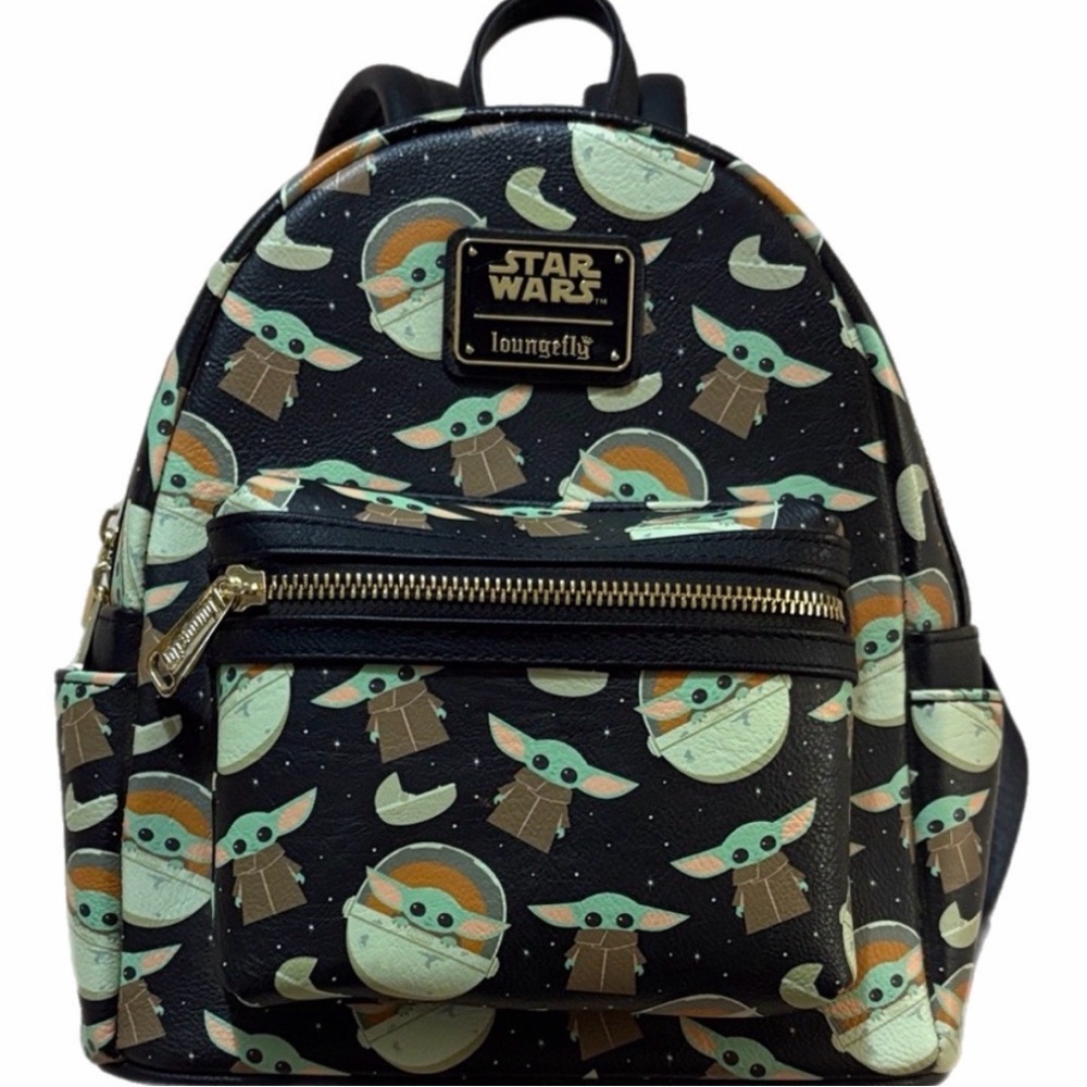 Loungefly Black Mini Backpack with Mint & Tan Grogu Print